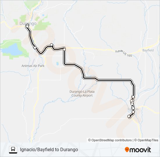 Ruta ignaciobayfield to durango horarios, paradas y mapas Ignacio