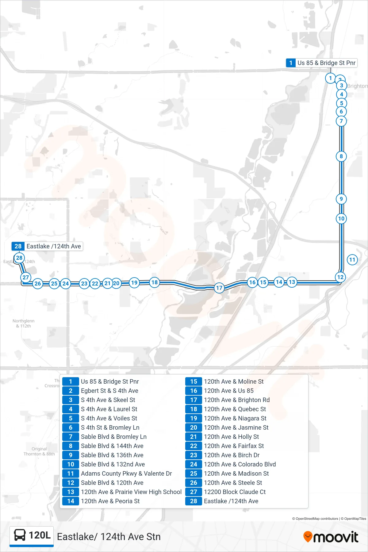 120L bus Line (Eastlake/ 124th Ave Stn) route and stops on a map