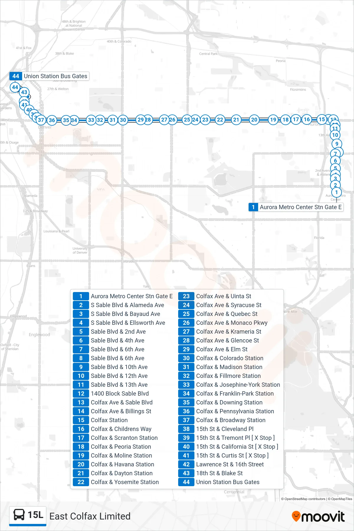 15L bus Line (Union Station) route and stops on a map