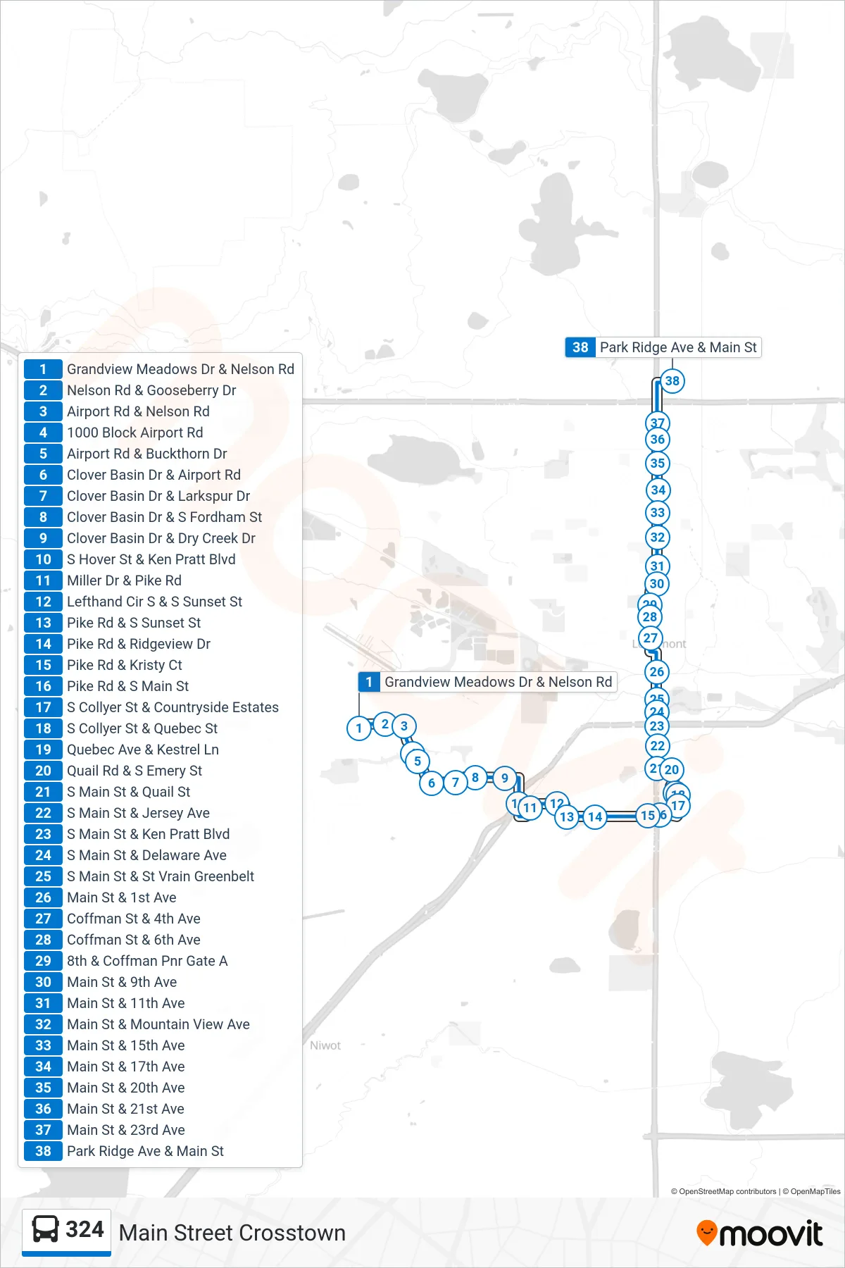 324 bus Line (Park Ridge/Main 324 Free) route and stops on a map