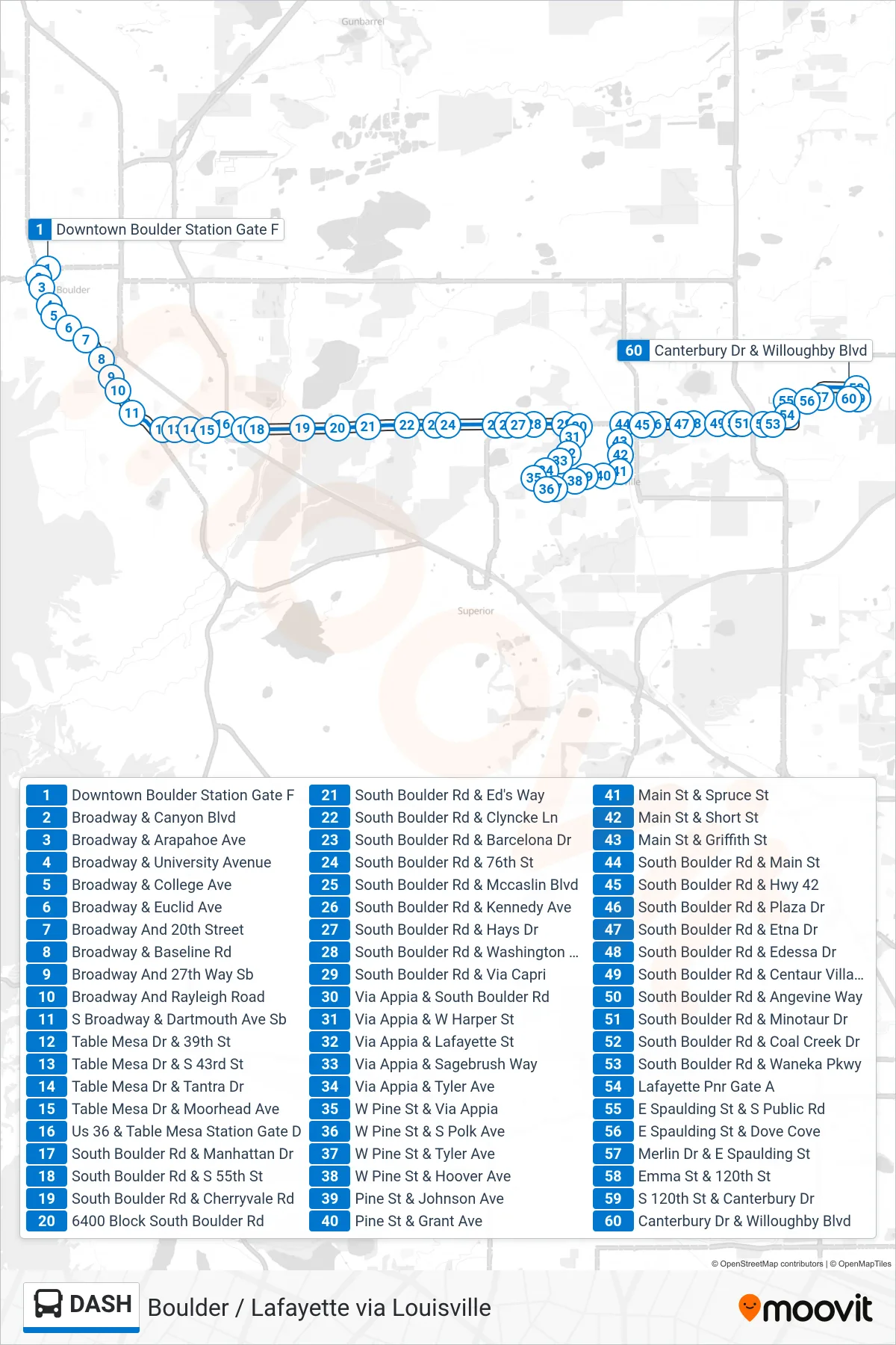 DASH bus Line (Lafayette Pnr Willoughby) route and stops on a map