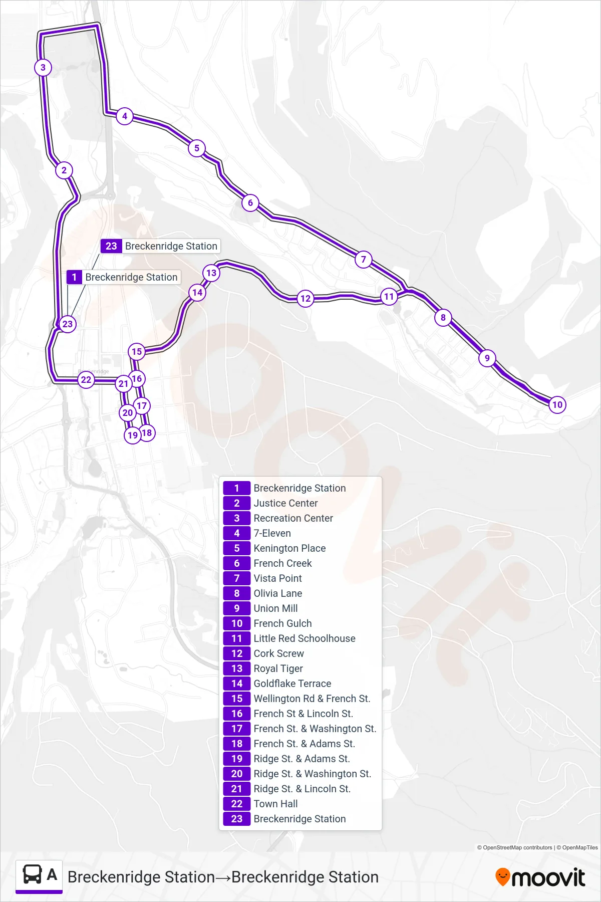 A bus Line (Breckenridge Station‎→Breckenridge Station) route and stops on a map