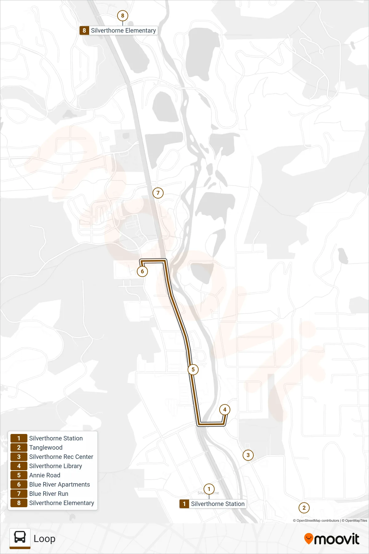 SILVERTHORNE LOOP bus Line (Loop) route and stops on a map