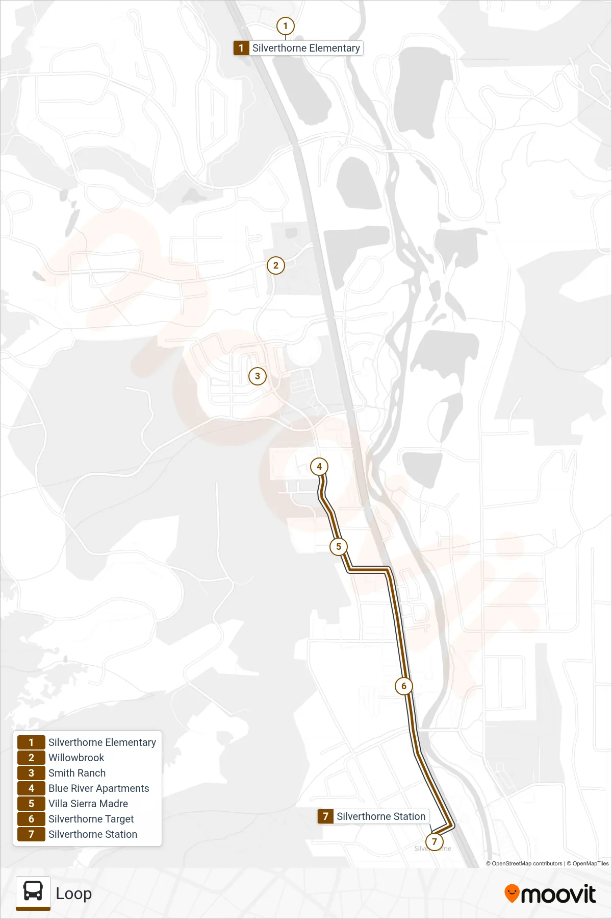 SILVERTHORNE LOOP bus Line (Loop) route and stops on a map