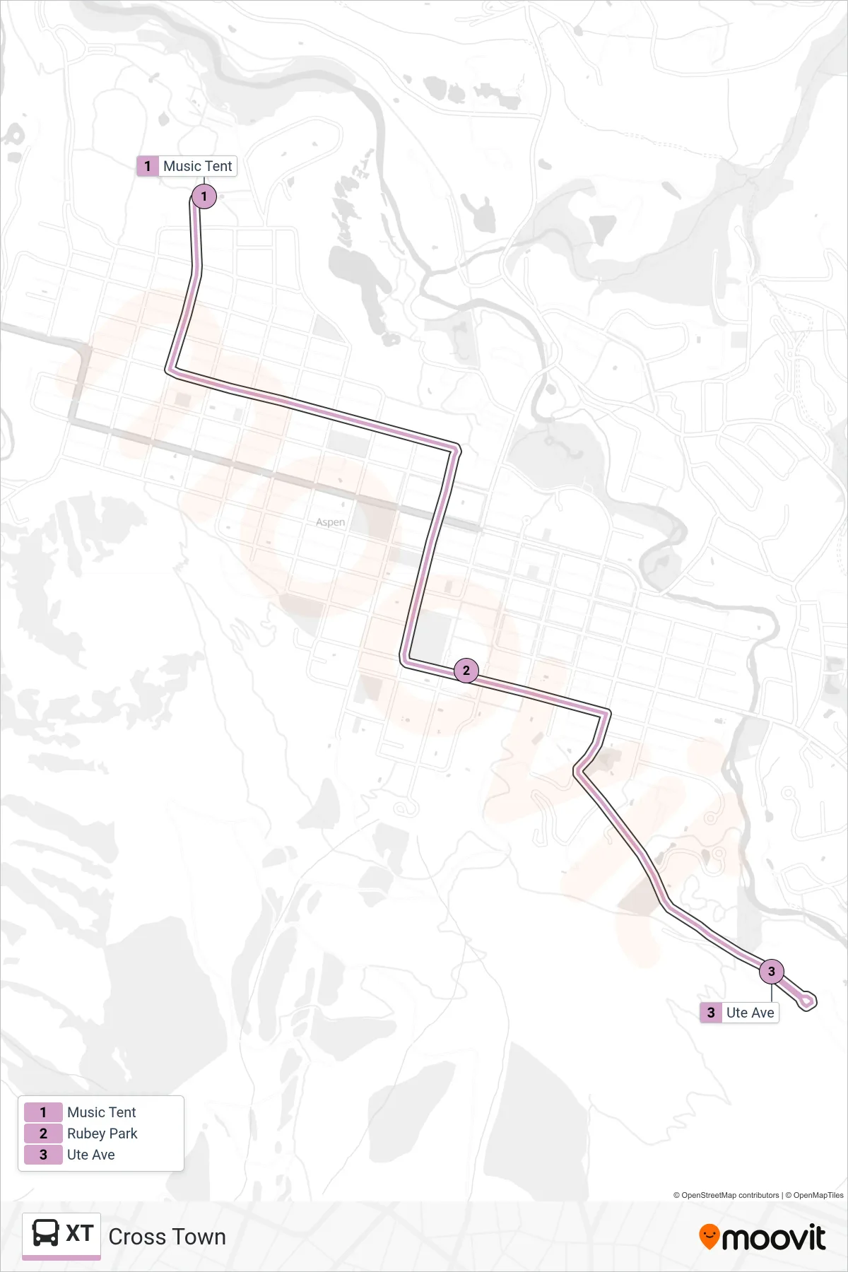 XT bus Line (Ute Ave) route and stops on a map