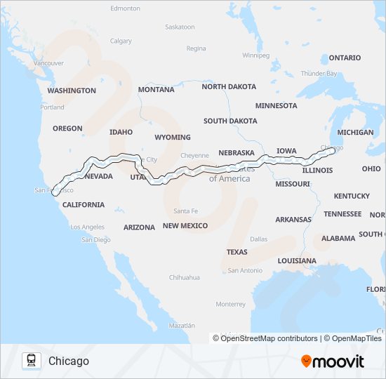 Mapa de CALIFORNIA ZEPHYR de tren