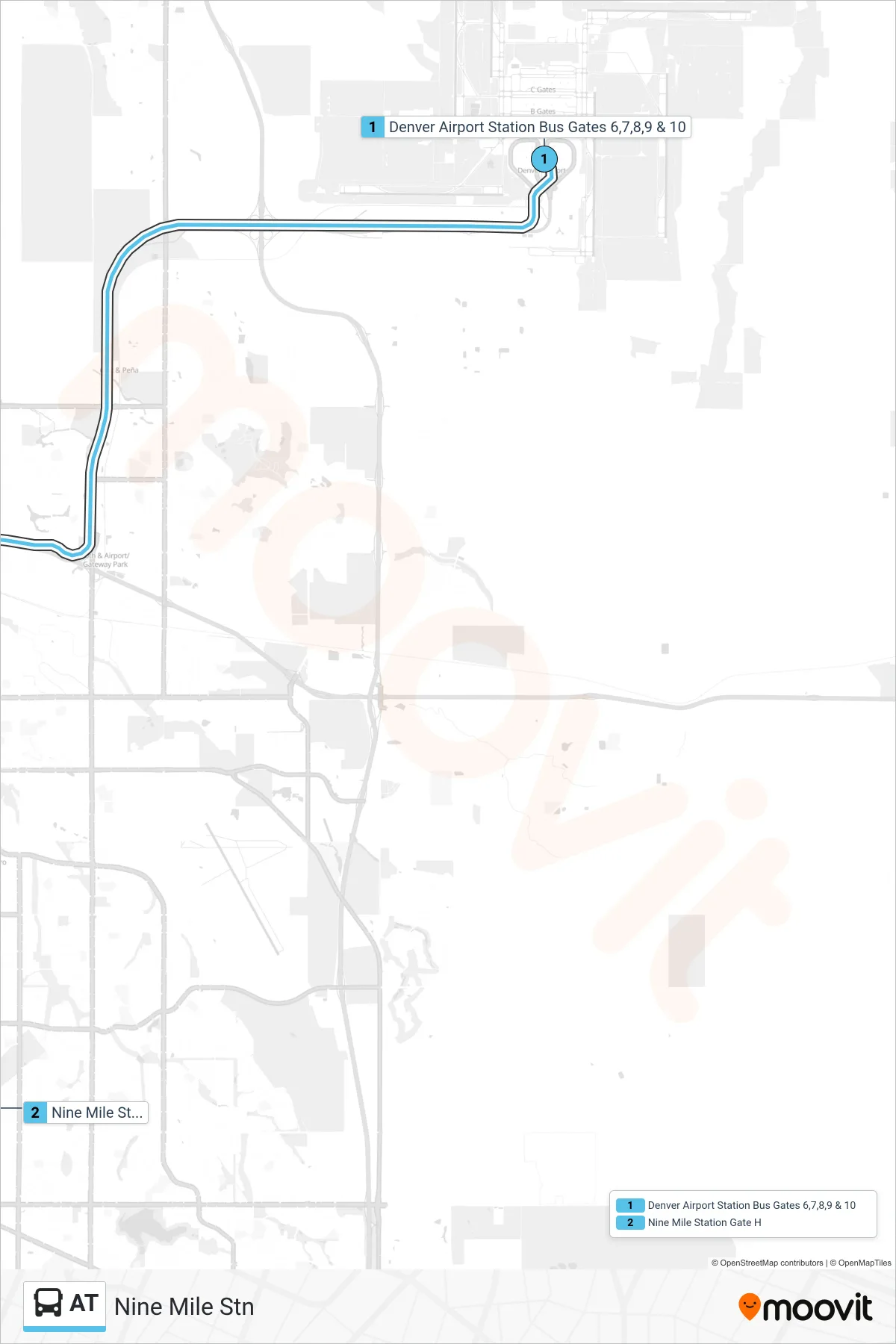 AT bus Line (Nine Mile Stn) route and stops on a map