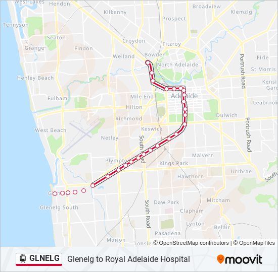 GLNELG light rail Line Map