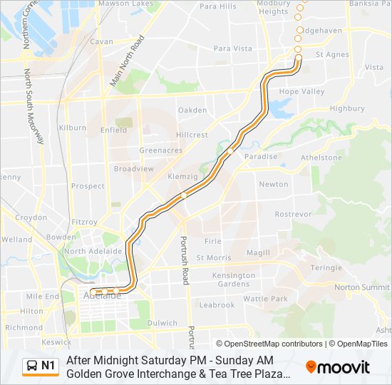 Mapa de N1 de autobús