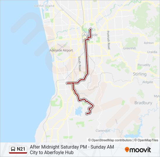 Mapa de N21 de autobús