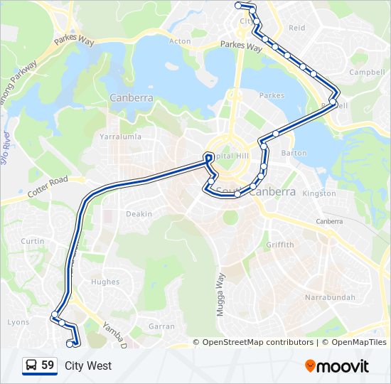 Canberra City Bus Interchange Map 59 Route: Schedules, Stops & Maps - City West (Updated)