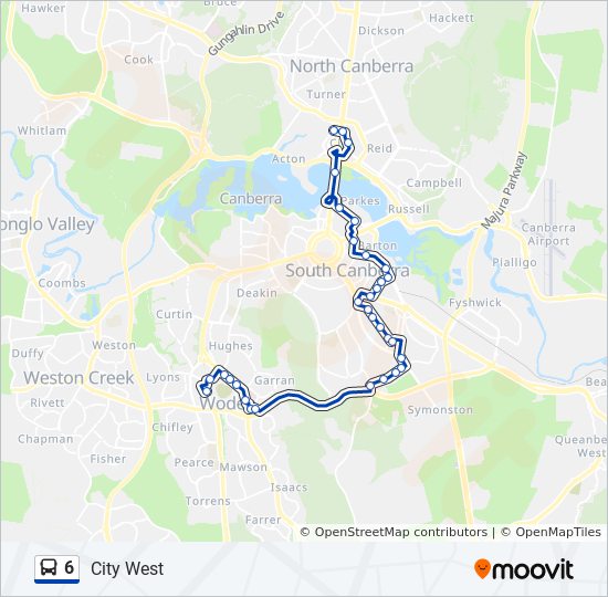 Canberra City Bus Interchange Map 6 Route: Schedules, Stops & Maps - City West (Updated)
