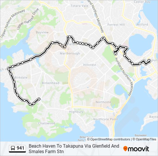 Bus 941 Route Map 941 Route: Schedules, Stops & Maps - Takapuna (Updated)