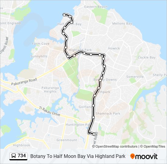 734 bus Line Map