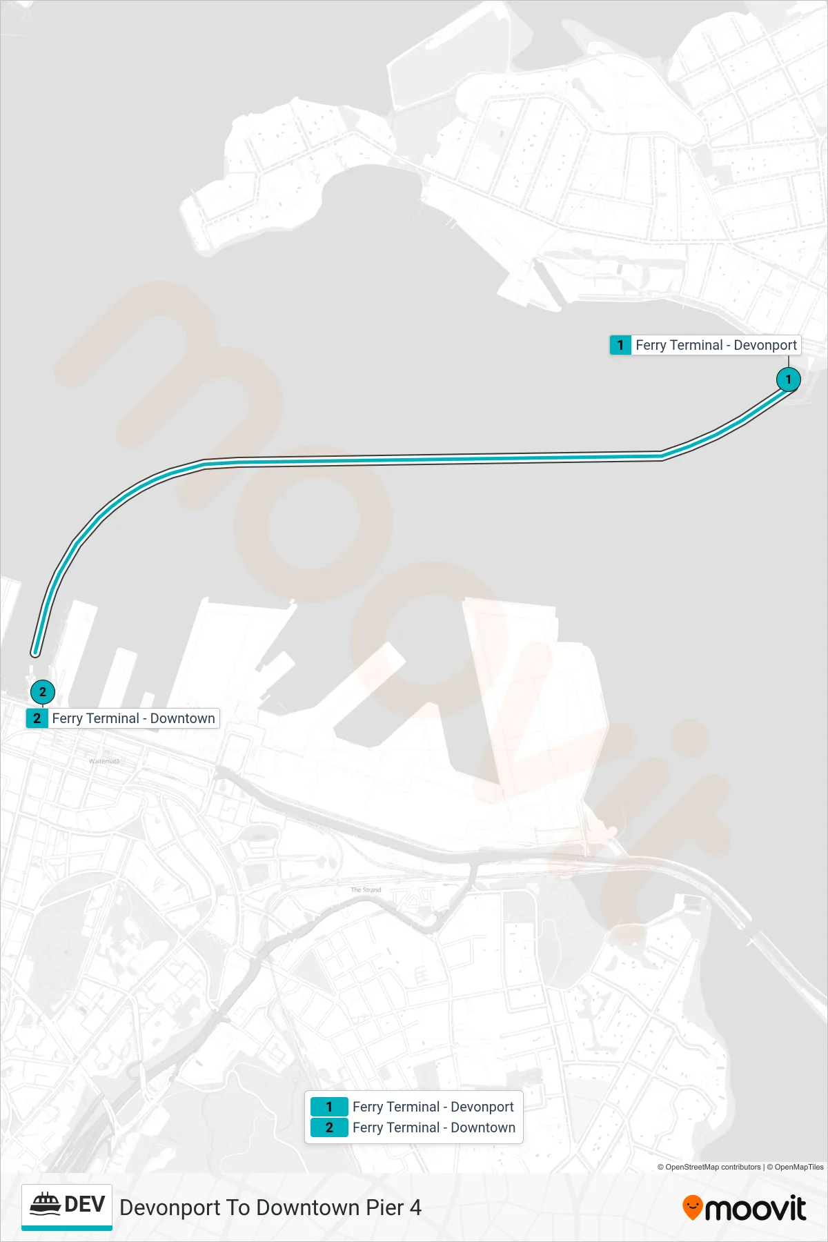 DEV ferry Line (Devonport To Downtown Pier 4) route and stops on a map