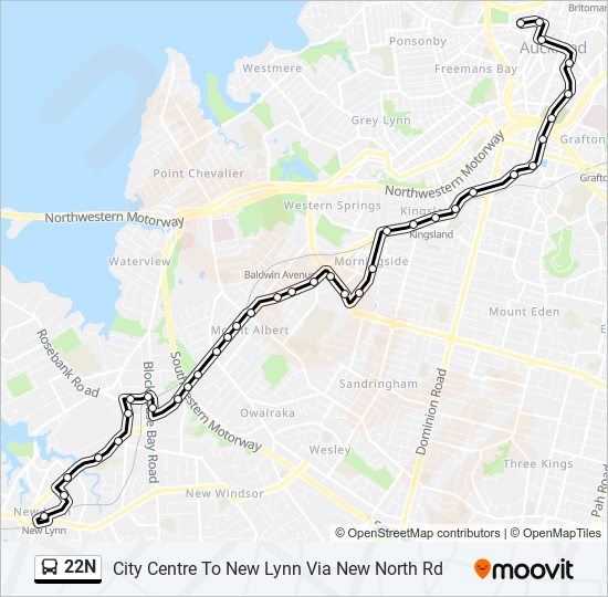 22N bus Line Map