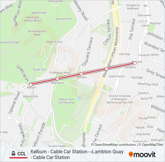 Wellington Cable Car Map Ccl Route: Schedules, Stops & Maps - Kelburn - Cable Car Station‎→Lambton  Quay - Cable Car Station (Updated)