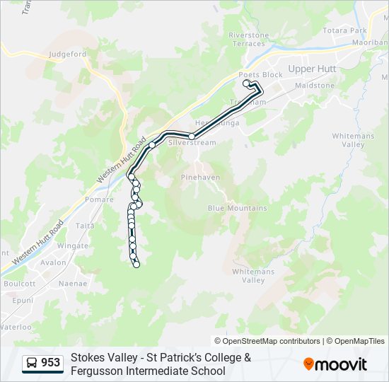 953 bus Line Map