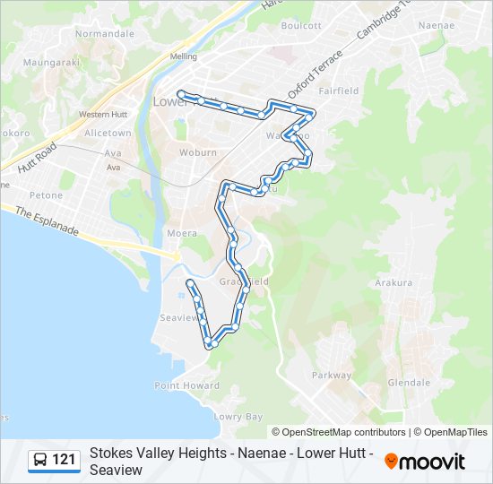 Bus 121 Route Map 121 Route: Schedules, Stops & Maps - Lower Hutt - Queensgate - Stop  C‎→Seaview Road At Parkside Road (Updated)