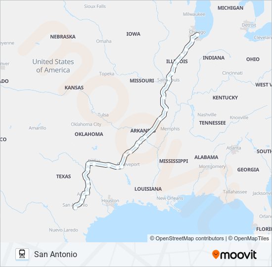 TEXAS EAGLE train Line Map