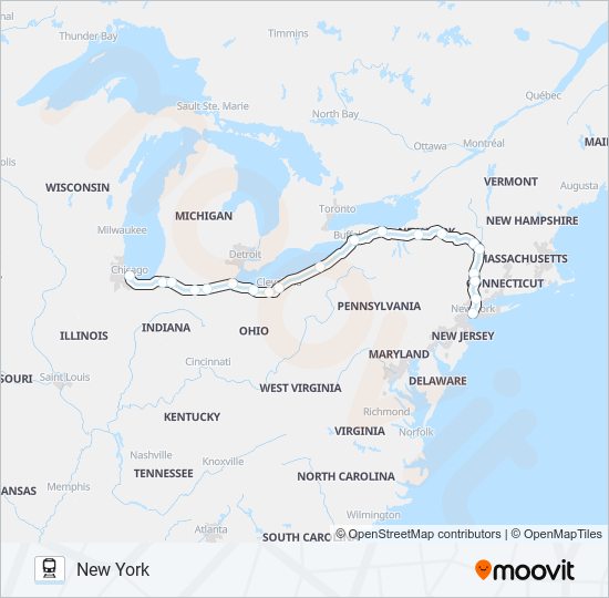 Mapa de LAKE SHORE LIMITED de tren