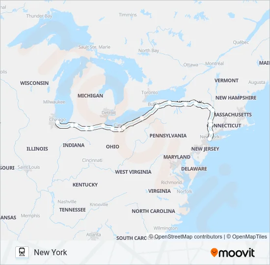 LAKE SHORE LIMITED Train Line Map