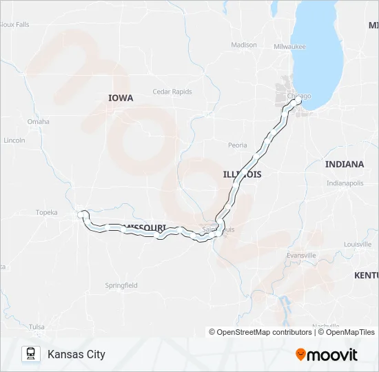 LINCOLN SERVICE MISSOURI RIVER RUNNER Train Line Map
