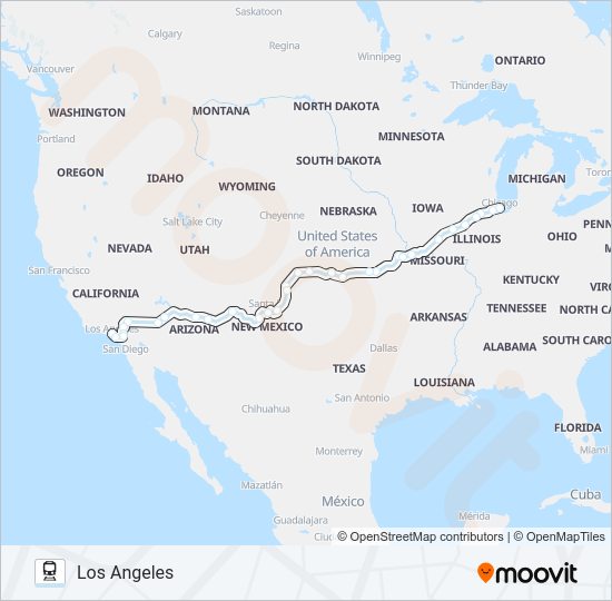 SOUTHWEST CHIEF Train Line Map