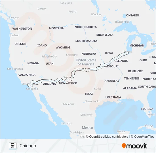 SOUTHWEST CHIEF Train Line Map