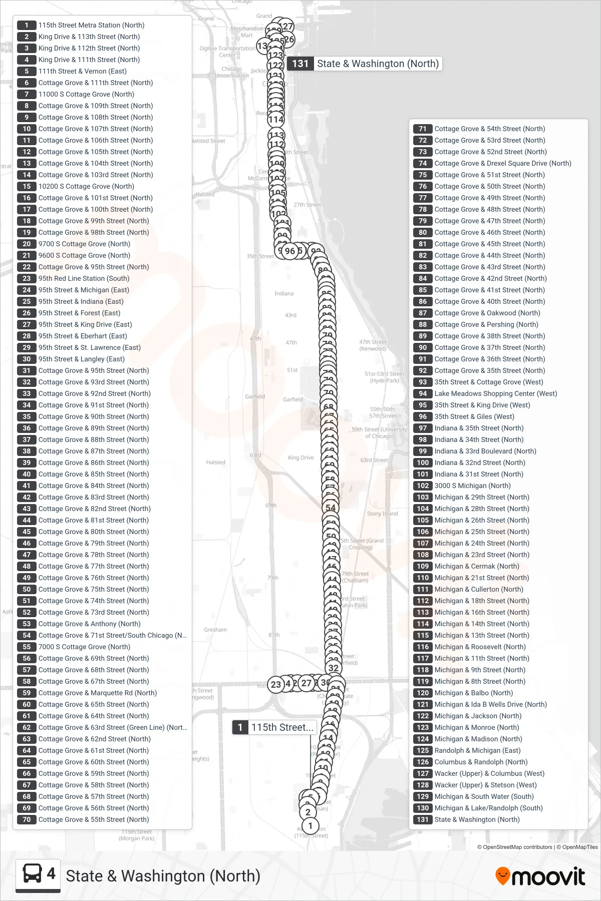 4 bus Line (State & Washington (North)) route and stops on a map