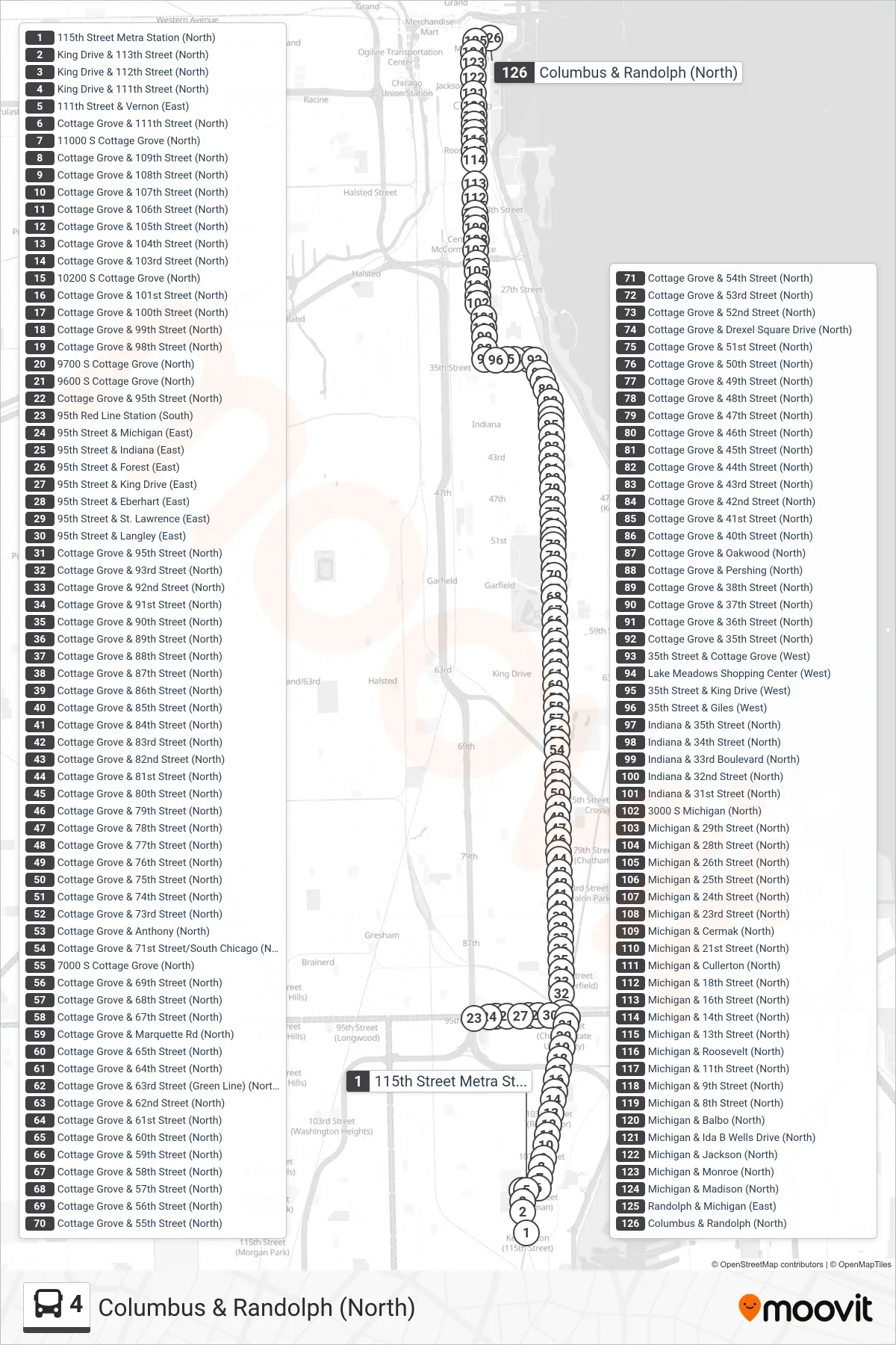 4 bus Line (Columbus & Randolph (North)) route and stops on a map