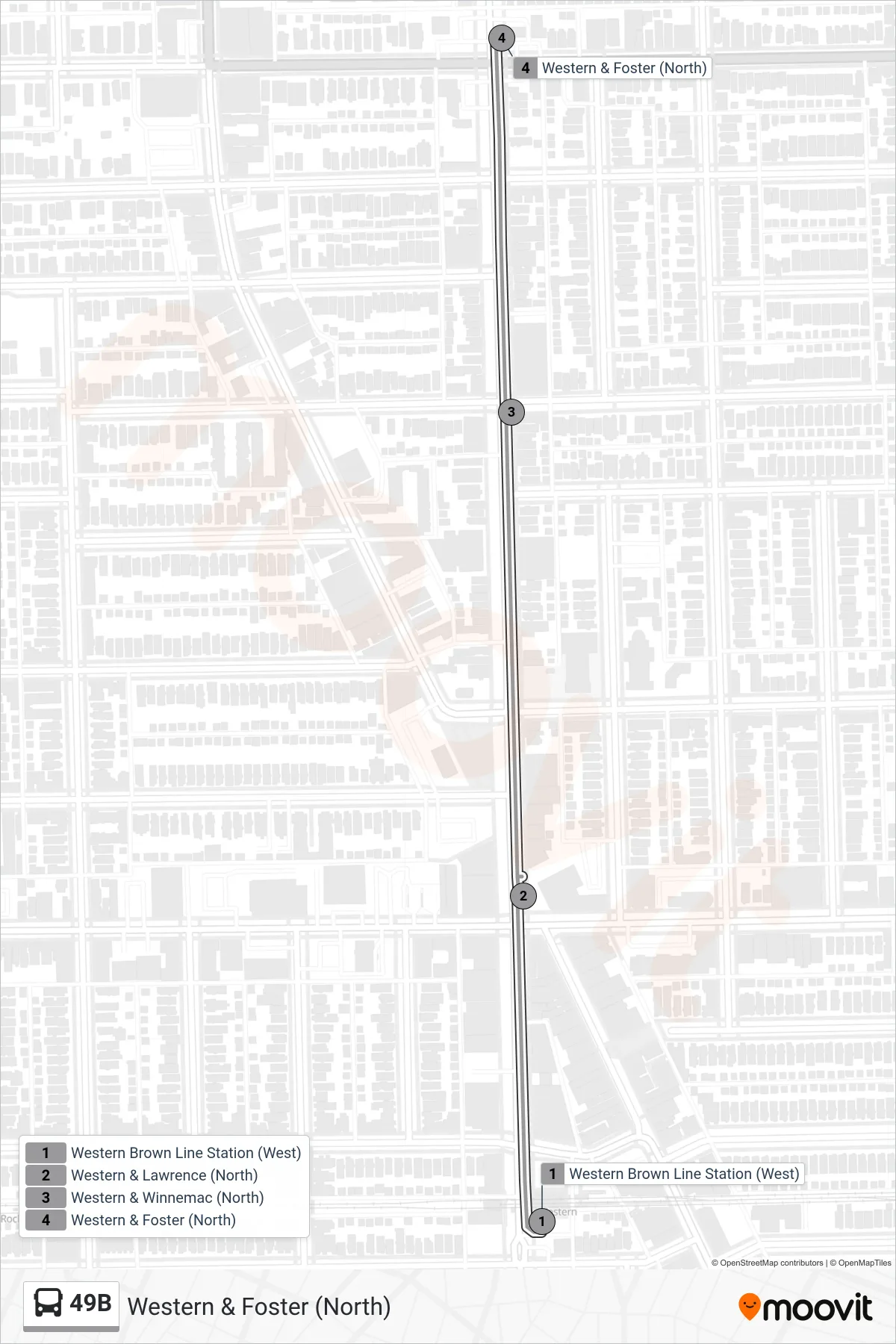49B bus Line (Western & Foster (North)) route and stops on a map