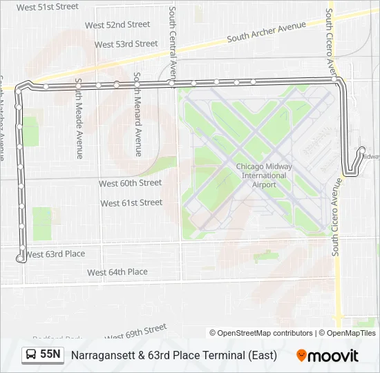 55N Bus Line Map