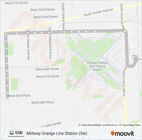 55N Bus Line Map