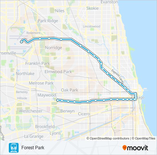 Mapa de BLUE LINE de Chicago 'L'