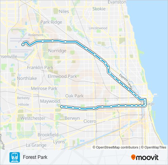 BLUE LINE Chicago 'L' Line Map