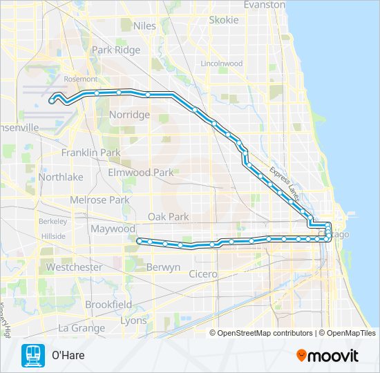 BLUE LINE Chicago 'L' Line Map
