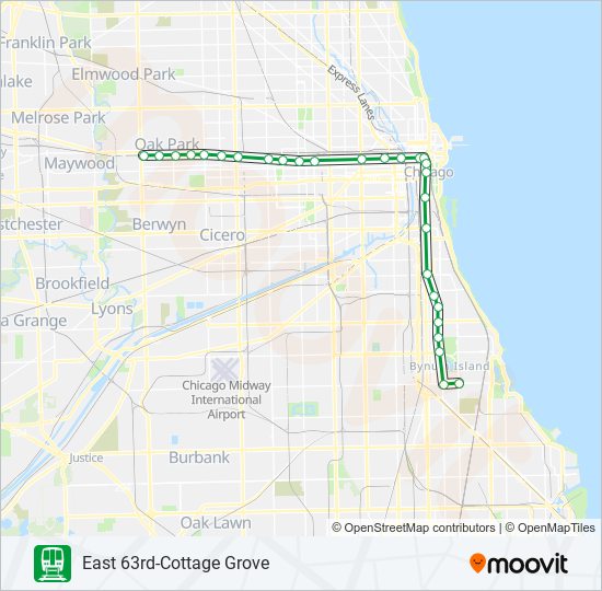 Green Line Route Schedules Stops And Maps Towards 63rd Updated