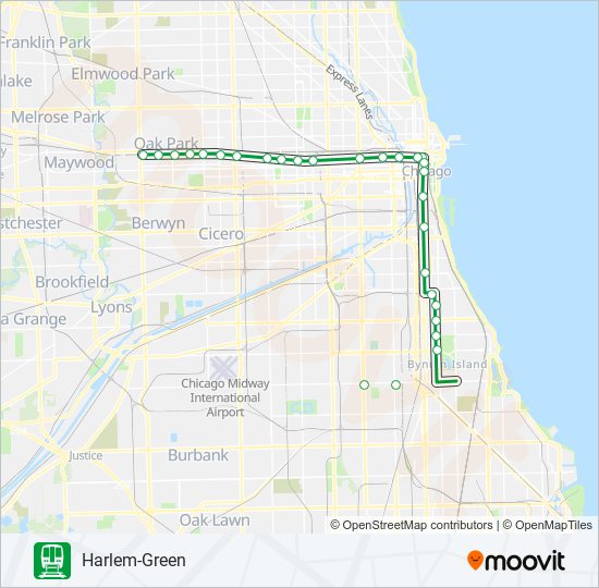Mapa de GREEN LINE de Chicago 'L'