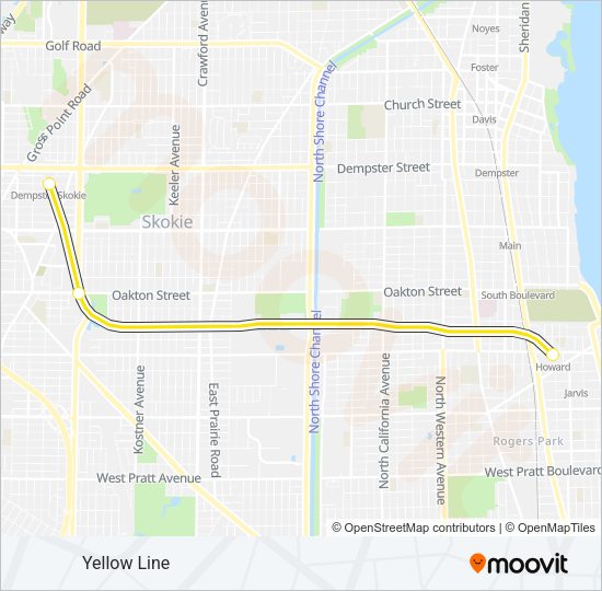 YELLOW LINE Chicago 'L' Line Map