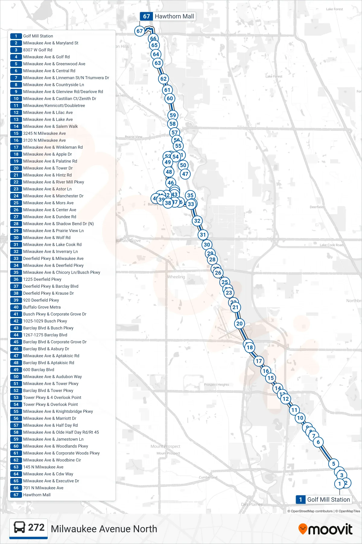 272 bus Line (Hawthorn Mall) route and stops on a map