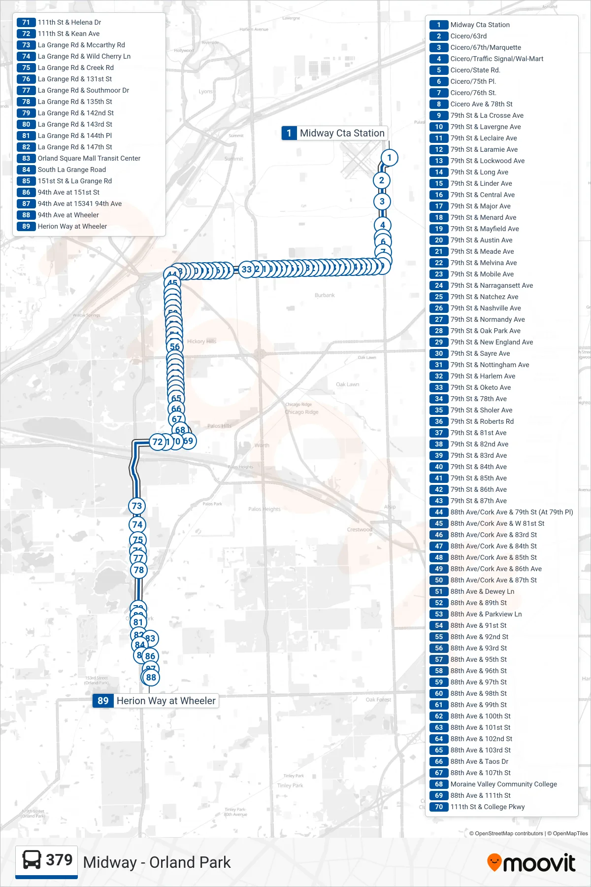 379 bus Line (Herion Way at Wheeler) route and stops on a map