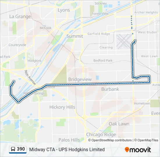 Mapa de 390 de autobús