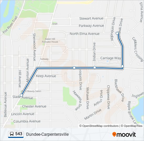 543 bus Line Map