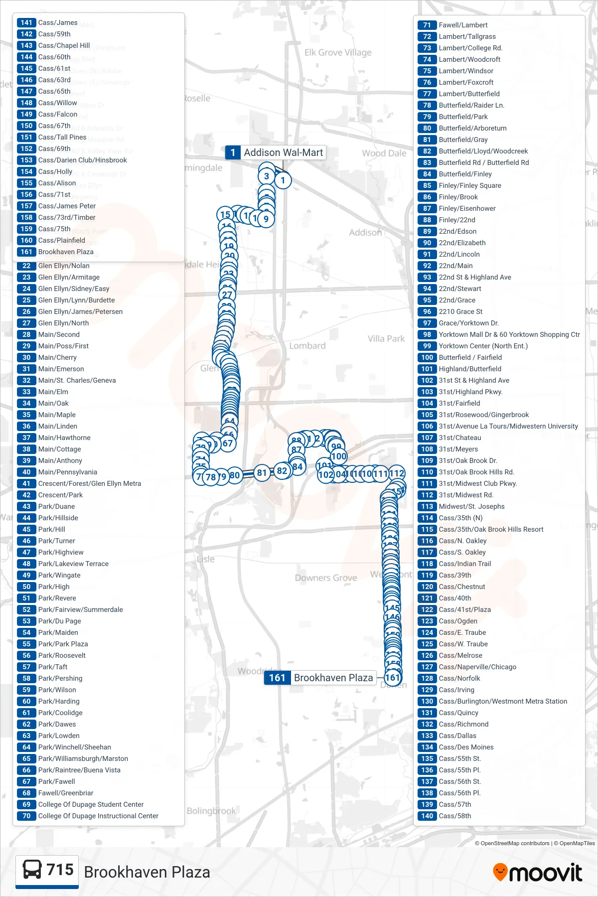 715 bus Line (Brookhaven Plaza) route and stops on a map