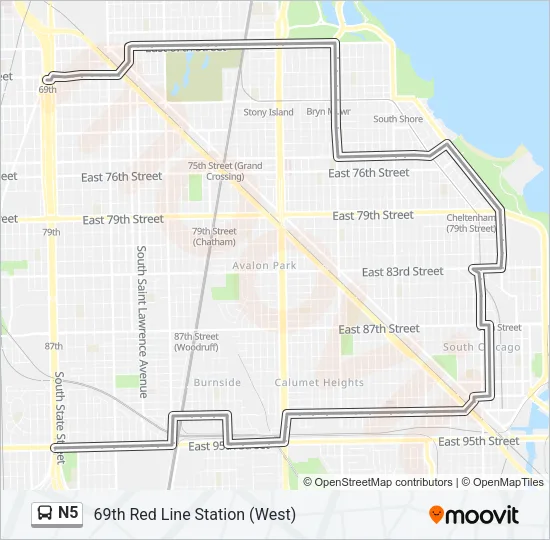 N5 Bus Line Map
