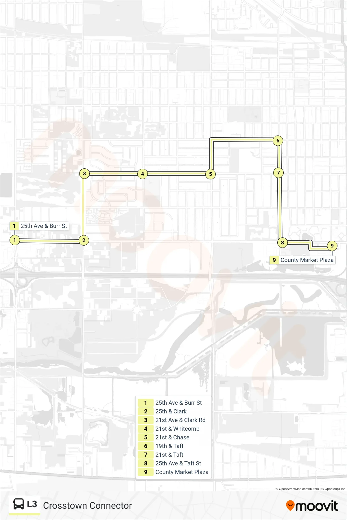 L3 bus Line (County Market Plaza) route and stops on a map