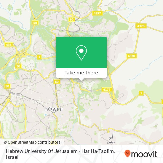 Hebrew University Of Jerusalem - Har Ha-Tsofim map