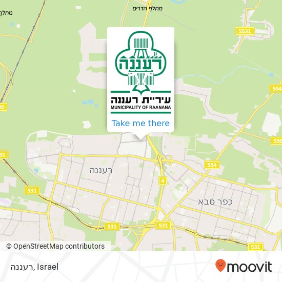 רעננה map