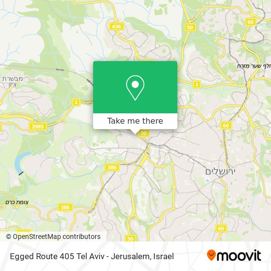 Egged Route 405 Tel Aviv - Jerusalem map